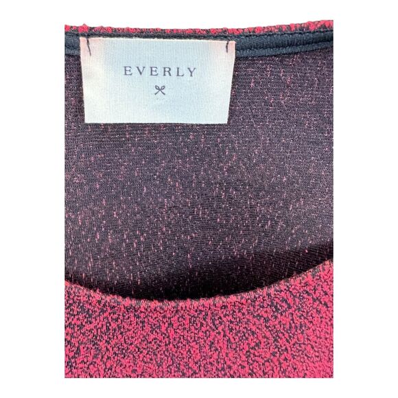 Women's Everly Size Small Cuffed Sleeve Marled Midi Dress Red Black - Picture 6 of 7